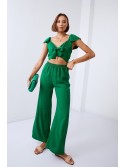 Dark green crop top set with wide pants 8108 - Online store - Boutique